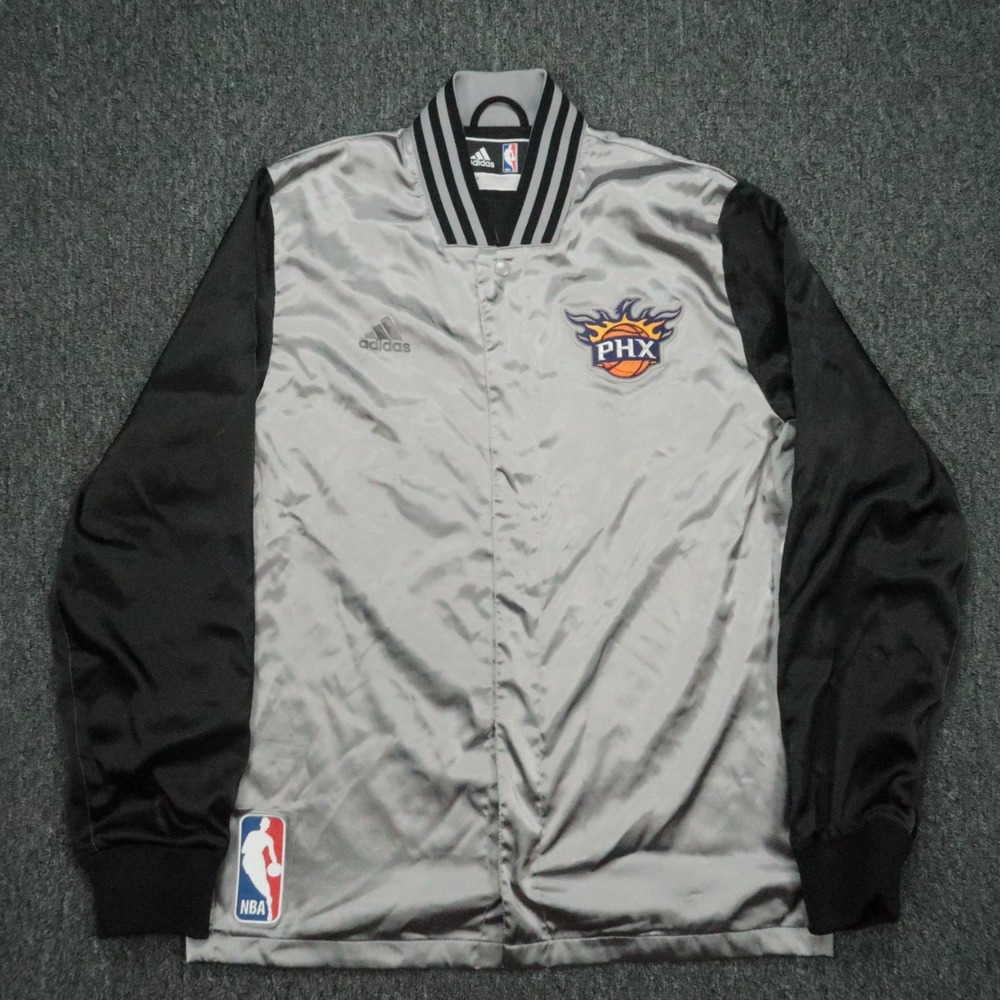 Phoenix Suns Jacket Mens Large Adidas Silver Black Warmup Snap Front VTG *